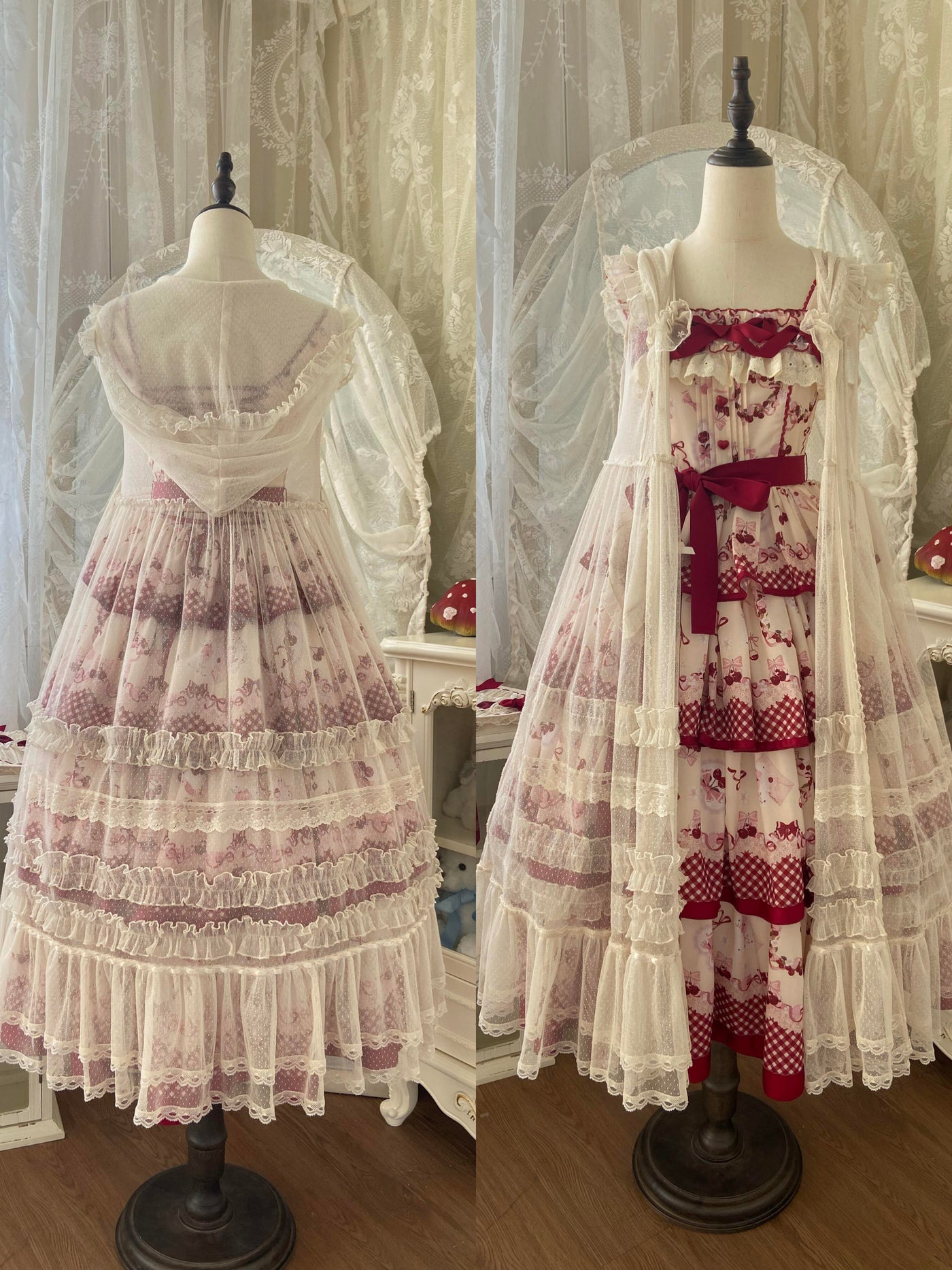Dream Bunny - The Cherries Are Ripe - Cherry-Print Lolita Fashion Set with Gingham Ruffles
