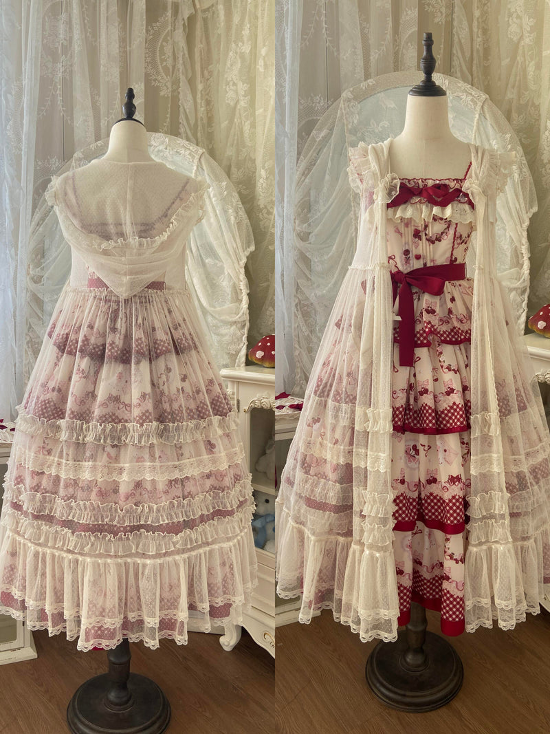 Dream Bunny - The Cherries Are Ripe - Cherry-Print Lolita Fashion Set with Gingham Ruffles