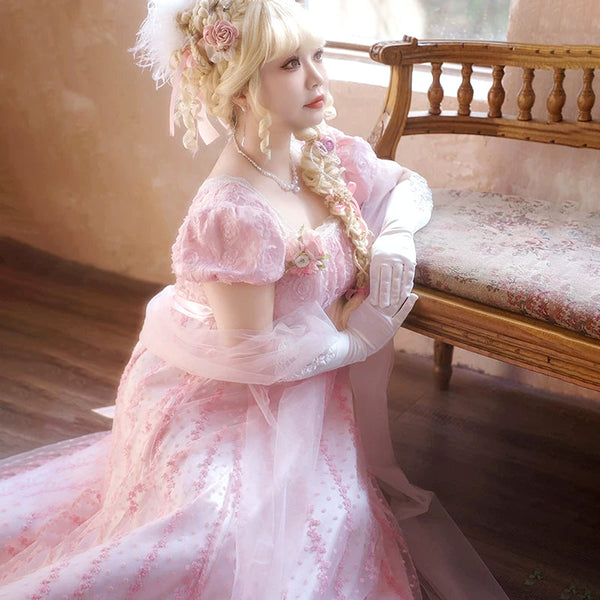 Moon Lily - Misty Rose - Empire-Waist Lolita Dress with a Matching 3-Metre Wrap