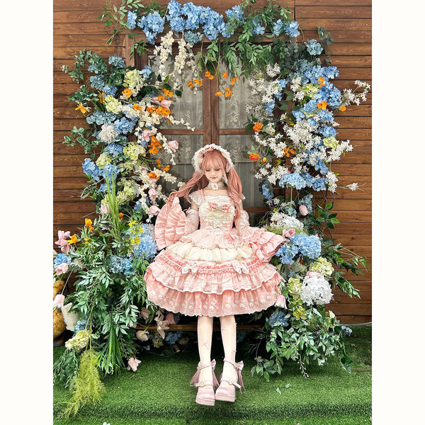 Hello Princess Lolita - Falling Cherry Blossoms - Plus-Size Bridal-Style Lolita Dress with Tiered Lace Skirt