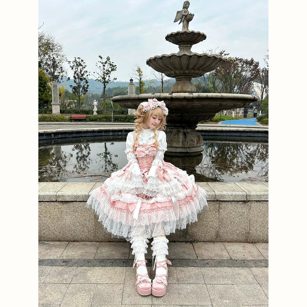 Hello Princess Lolita - Tajiya - Sweet Lolita Strappy Dress with Layered Lace Details