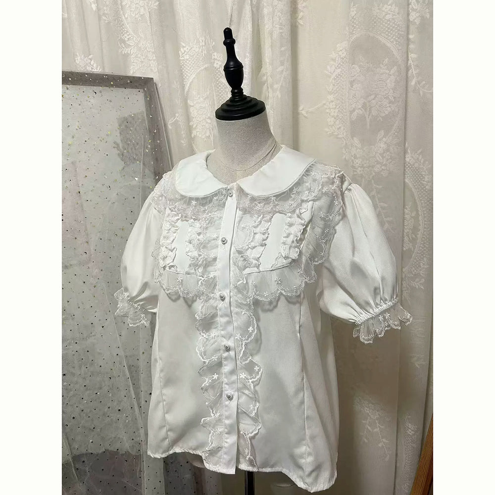 Hello Princess Lolita - Lace Collar - Plus-Size Lolita Shirt with Lace Ruffles
