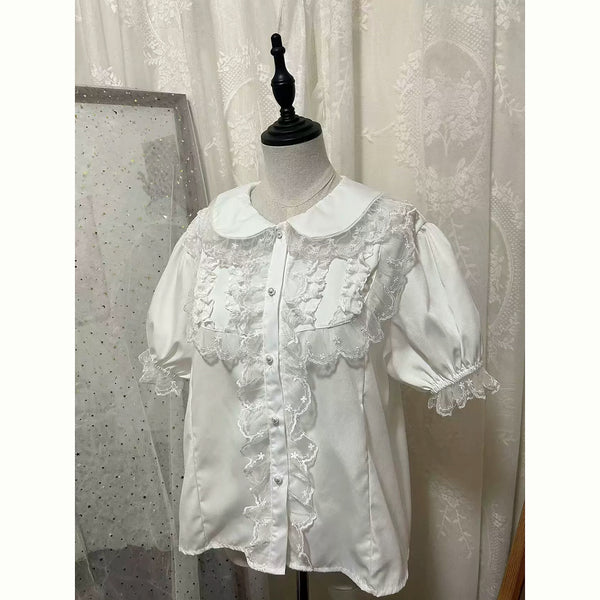 Hello Princess Lolita - Lace Collar - Plus-Size Lolita Shirt with Lace Ruffles