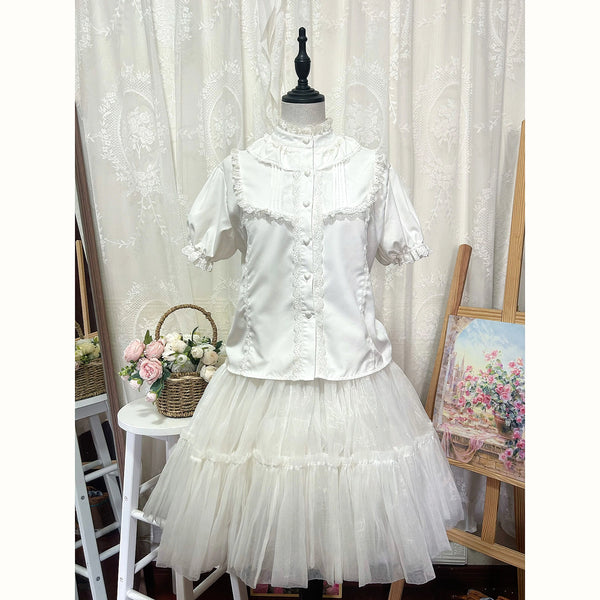 Hello Princess Lolita - Doll Collar - White Blouse with Lace Trim