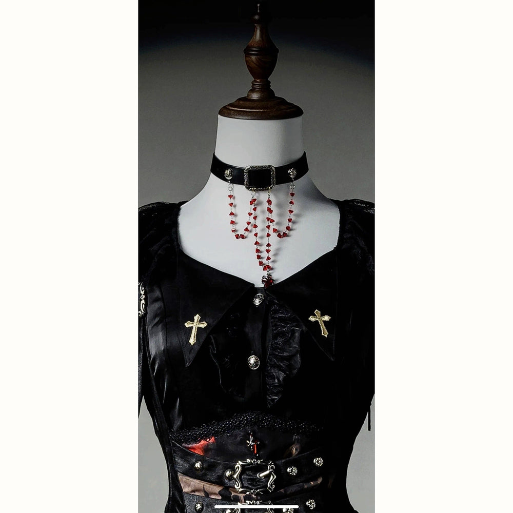 Caged Bird Hotel - Blood - Gothic Choker Collar Chain with Red Beaded Tassels