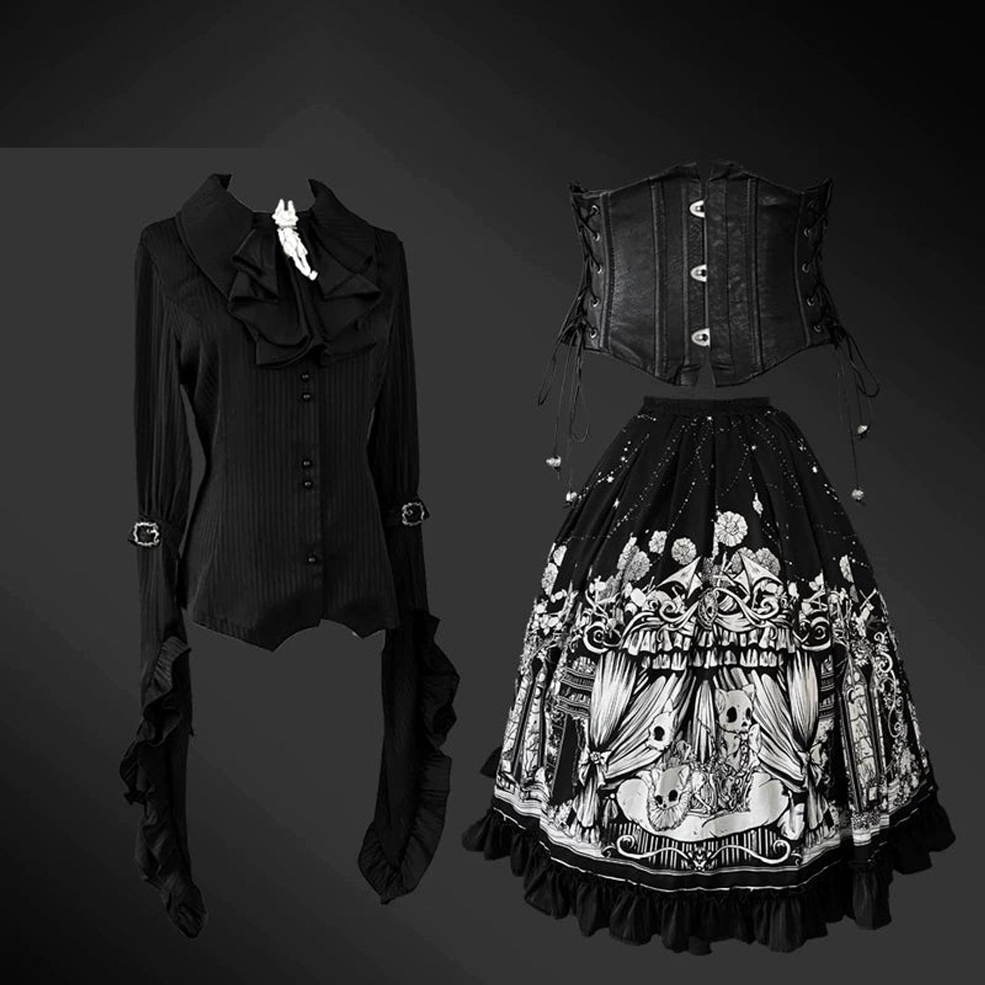 Caged Bird Hotel - Bone Theatre - Gothic Lolita Coordinate Set with Skeleton-Theatre Print