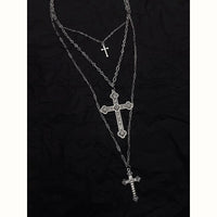 Caged Bird Hotel - Blood Night - Three-Piece Cross Necklace Set with Layered Chains - In stock (ships quickly; if urgently needed, contact customer service!