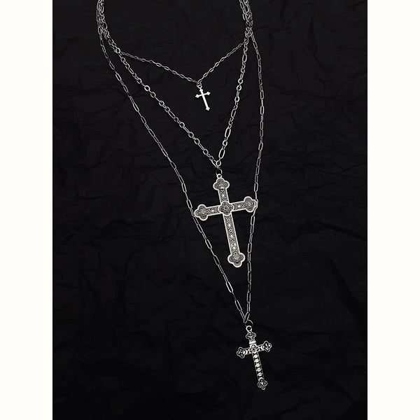 Caged Bird Hotel - Blood Night - Three-Piece Cross Necklace Set with Layered Chains