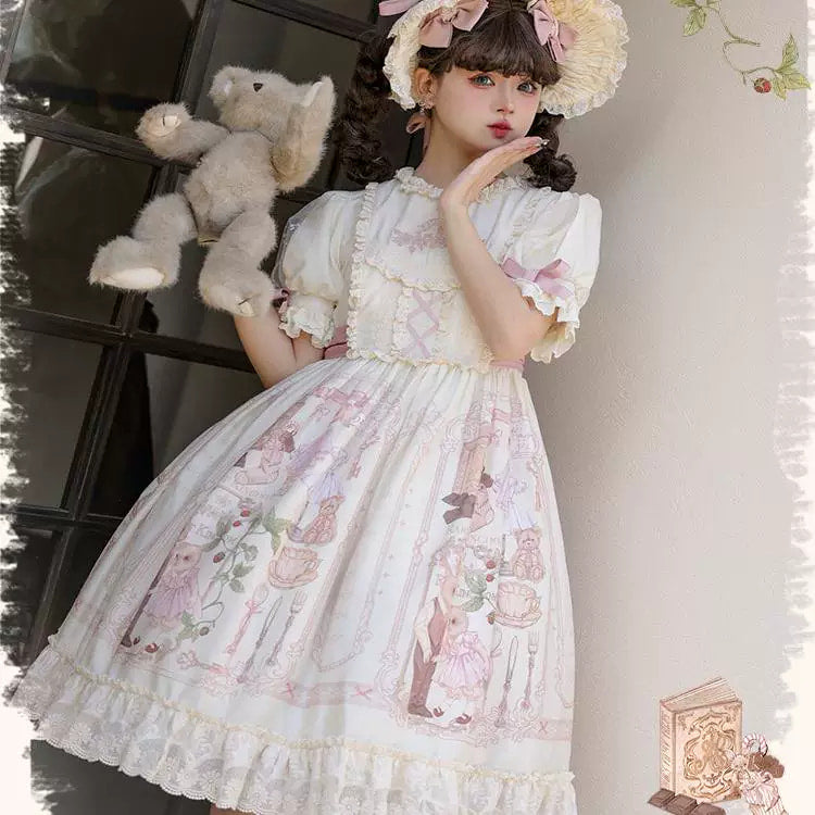 Treasure Box Lolita - Rabbit Fairy-Tale Kingdom - Sweet OP / JSK Dress Set