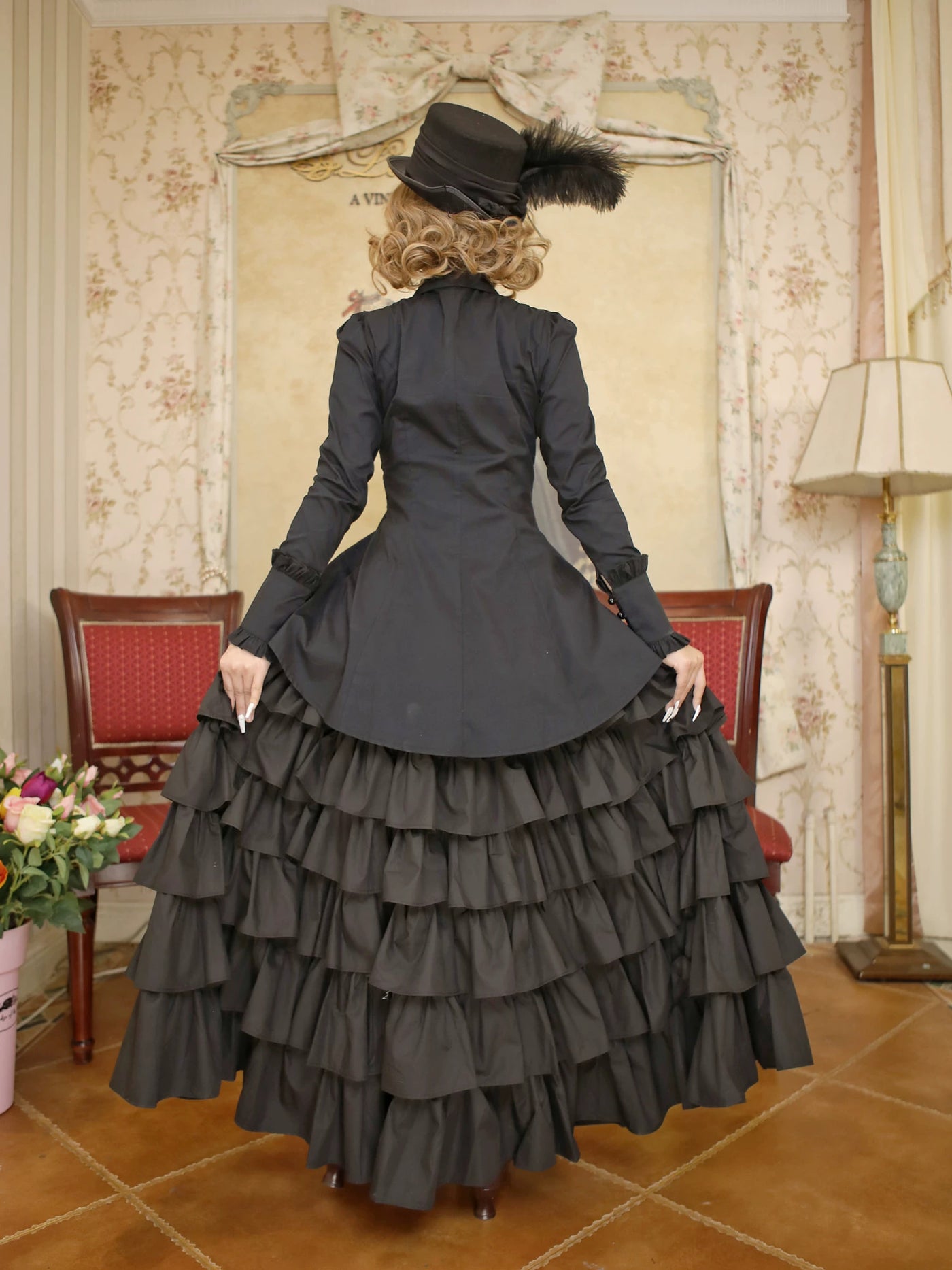 LACE GARDEN - Vintage Dark Gothic - Blouse & Skirt Separates with Ruffle Trim