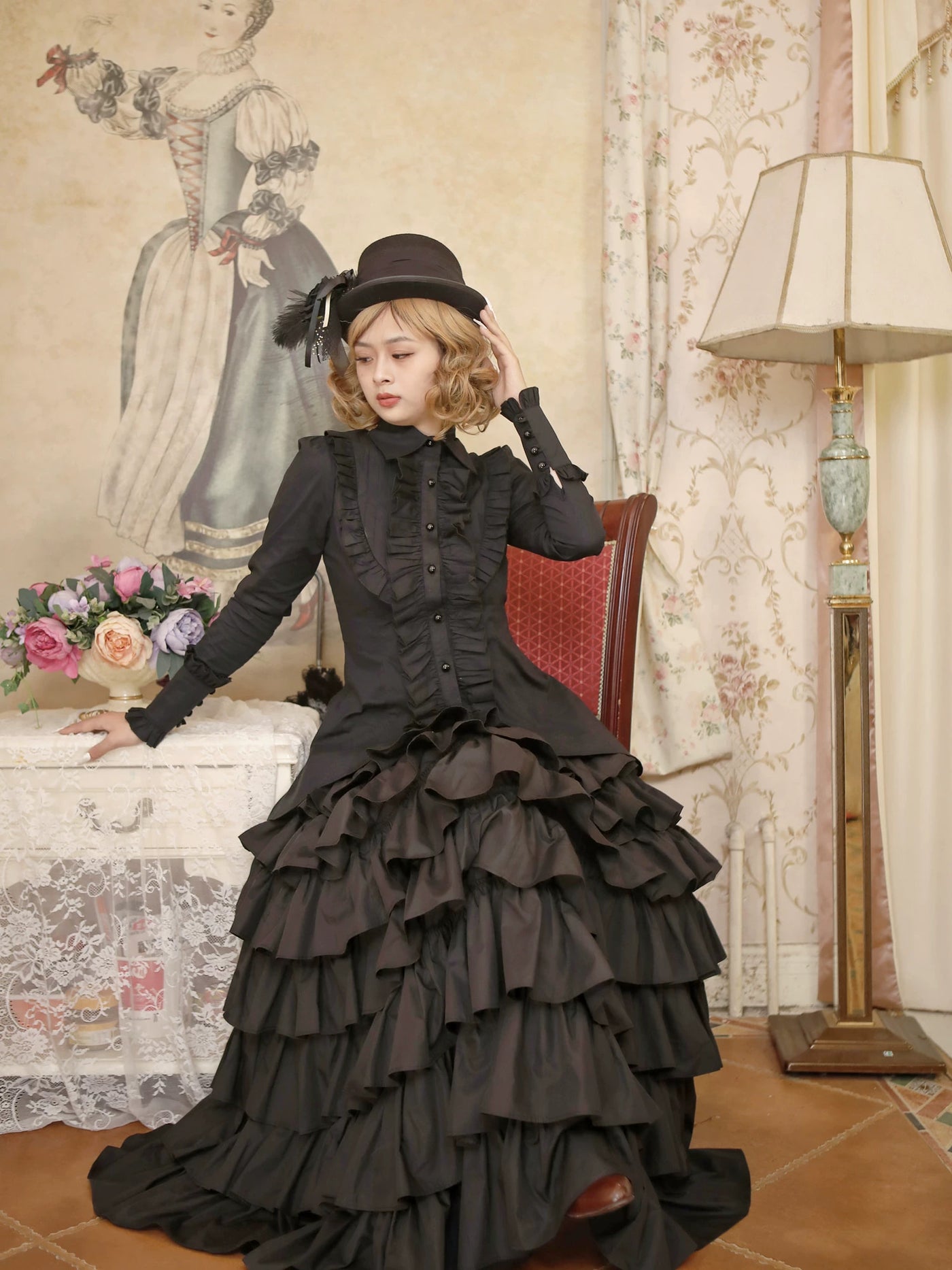 LACE GARDEN - Vintage Dark Gothic - Blouse & Skirt Separates with Ruffle Trim