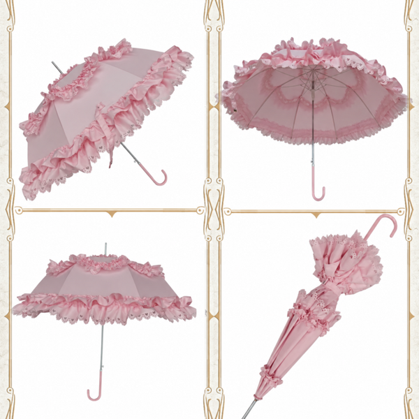 Little Serenade pink birdcage lace Lolita parasol — four product views