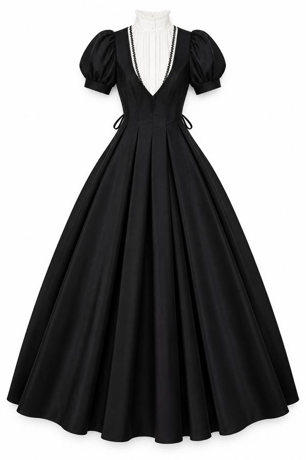 1st Anniversary Cross Witch Gothic nun-style long dress flat lay on a white background