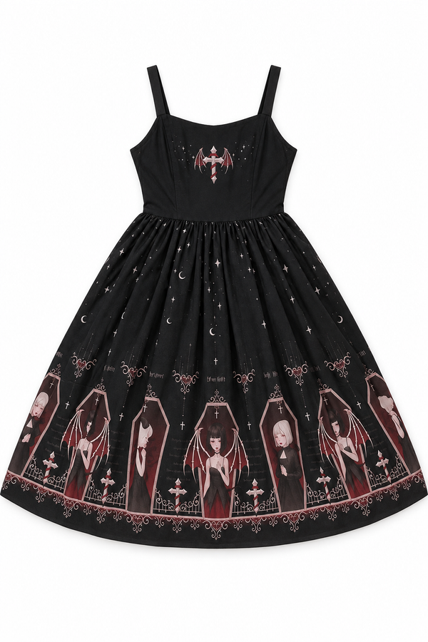 1st Anniversary Light Aria and Night Whisper Gothic print JSK flat lay on a white background