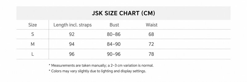 Mourning Alice JSK English size chart in centimetres