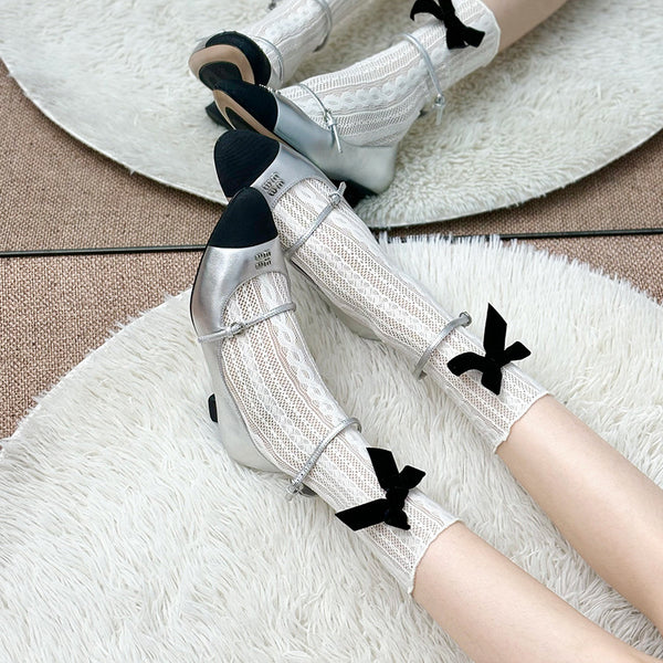 LolitaFetch Essentials Ballet Lace Mesh Bow Ruffle Crew Socks - image 1