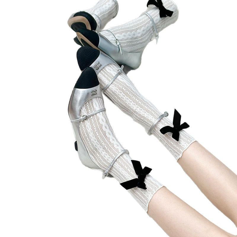 LolitaFetch Essentials Ballet Lace Mesh Bow Ruffle Crew Socks - image 5