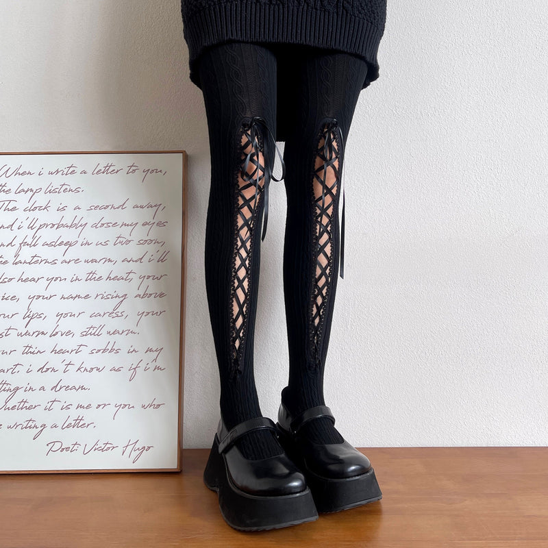 LolitaFetch Essentials Ballet Lace-Up Cable Knit Tights - image 3