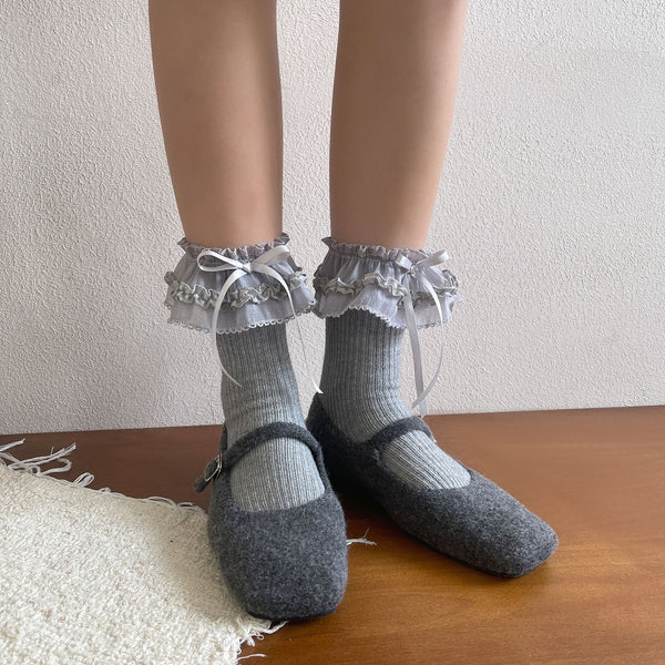LolitaFetch Essentials Ballet Ruffle Bow Faux Cashmere Slouch Crew Socks - image 1