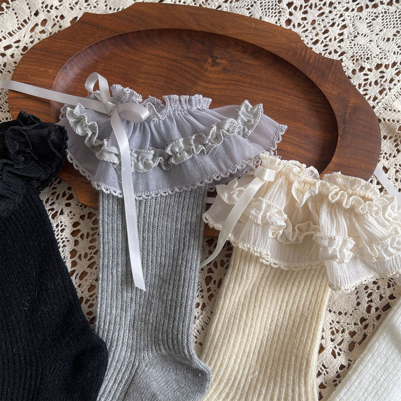 LolitaFetch Essentials Ballet Ruffle Bow Faux Cashmere Slouch Crew Socks - image 3