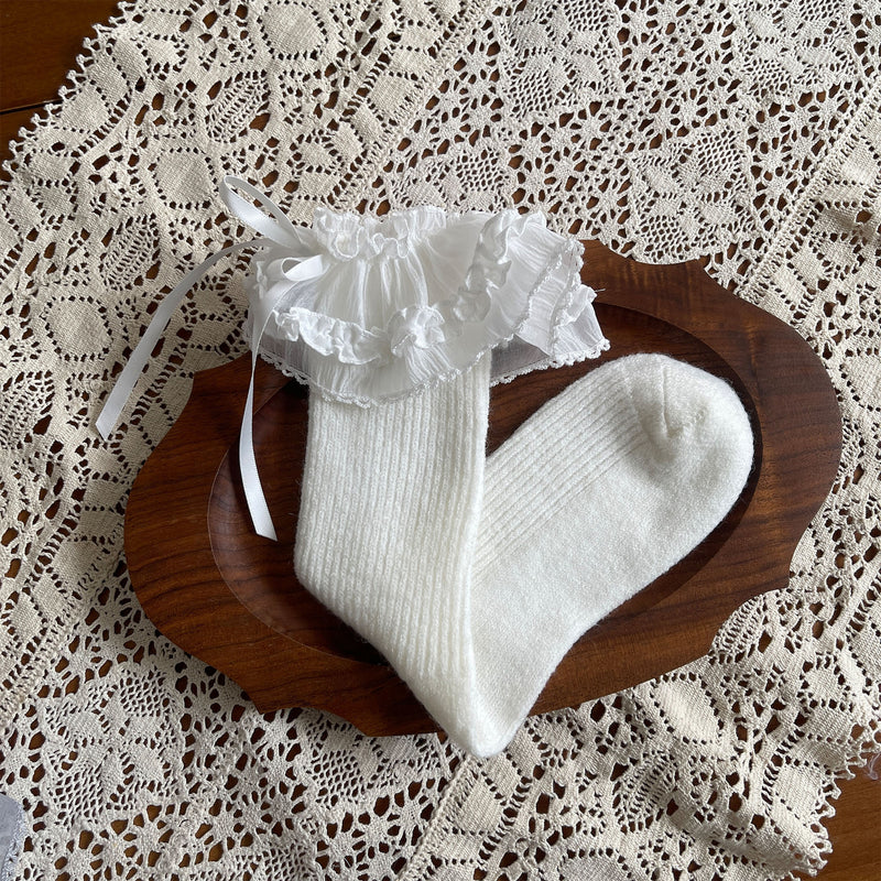 LolitaFetch Essentials Ballet Ruffle Bow Faux Cashmere Slouch Crew Socks - image 6