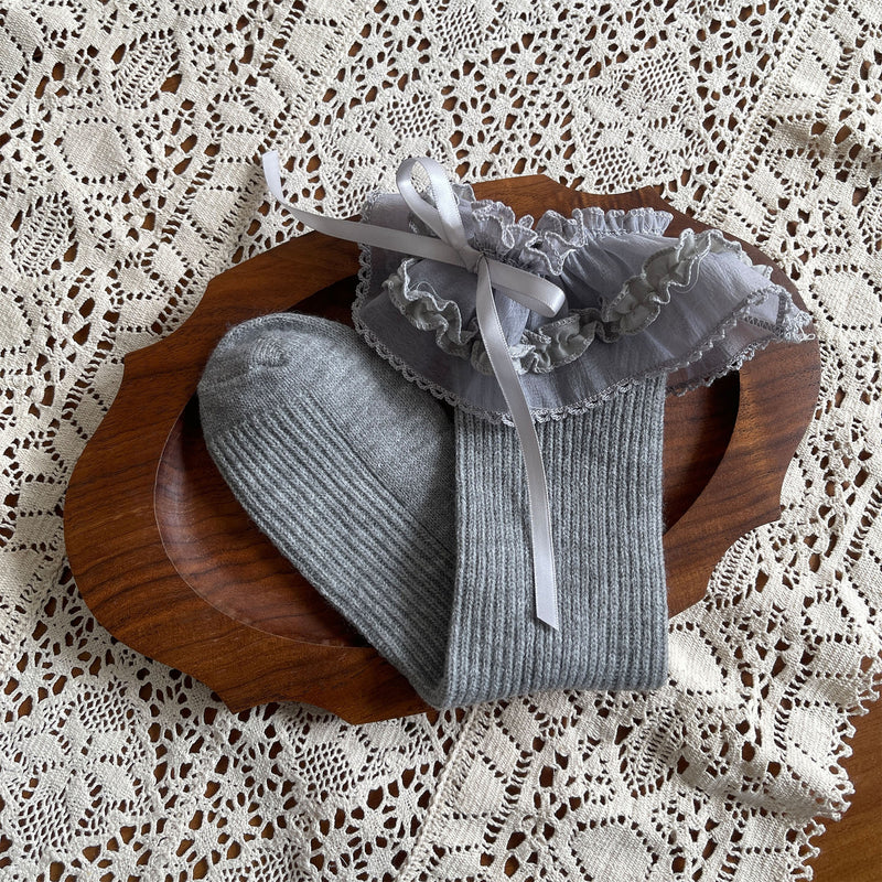 LolitaFetch Essentials Ballet Ruffle Bow Faux Cashmere Slouch Crew Socks - image 8