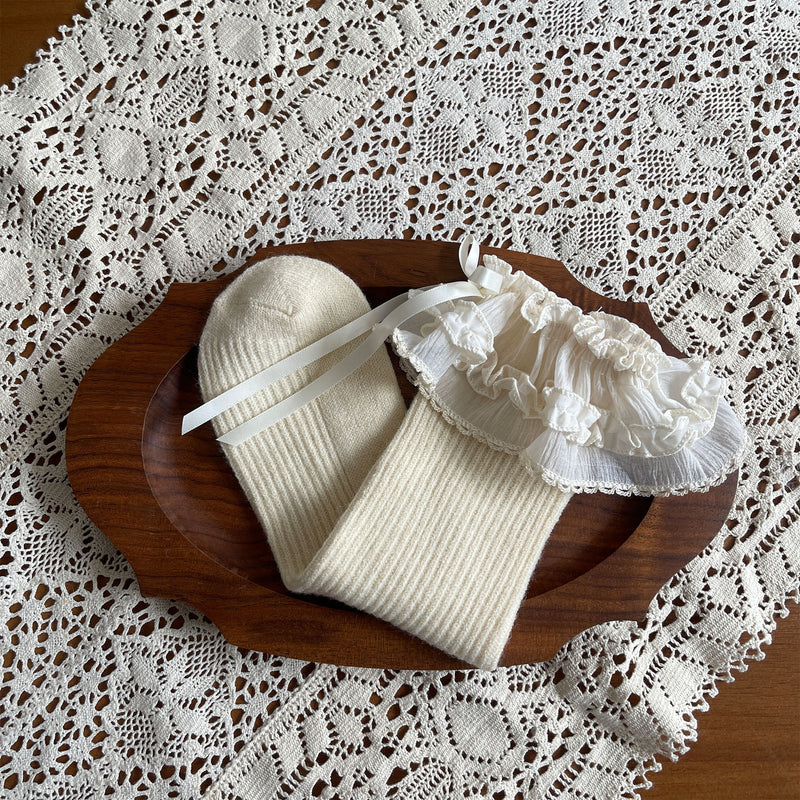 LolitaFetch Essentials Ballet Ruffle Bow Faux Cashmere Slouch Crew Socks - image 9