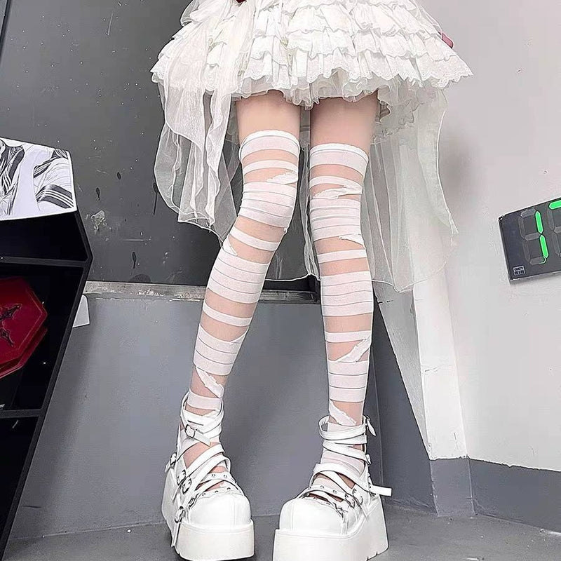 LolitaFetch Essentials Bandage Strappy Ruffle Over-the-Knee Socks - image 3