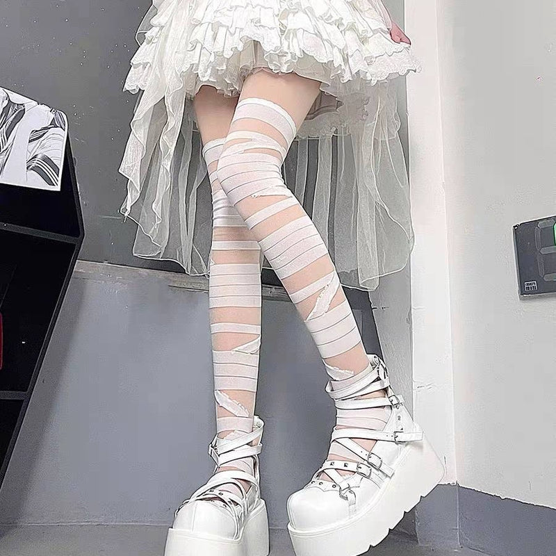 LolitaFetch Essentials Bandage Strappy Ruffle Over-the-Knee Socks - image 4