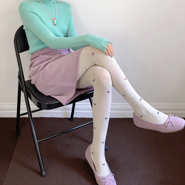 LolitaFetch Essentials Big Argyle Bow Cotton Tights - image 1