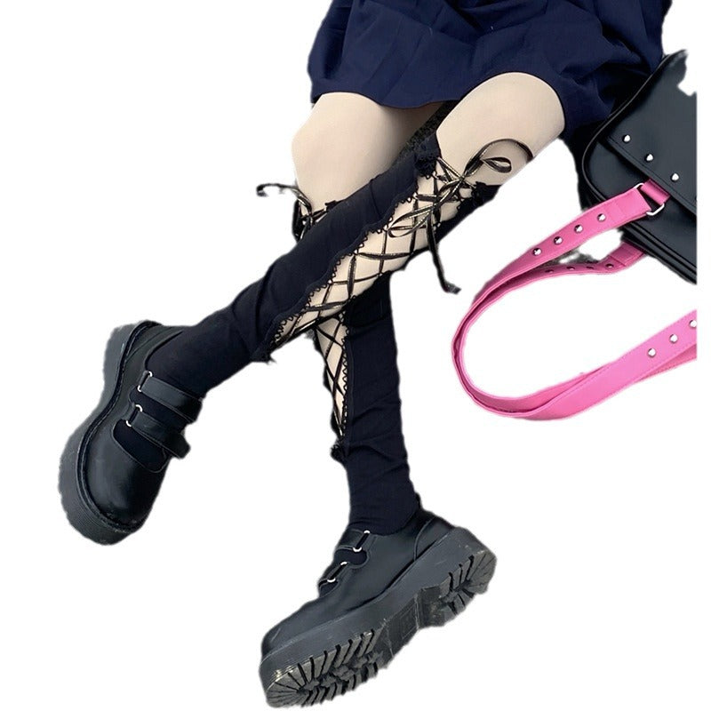 LolitaFetch Essentials Black Lace-Up Hollow-Out Crew Socks - image 5