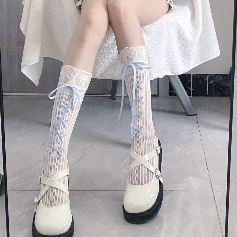 LolitaFetch Essentials Blue Bow Hollow-Out JK Crew Socks - image 4