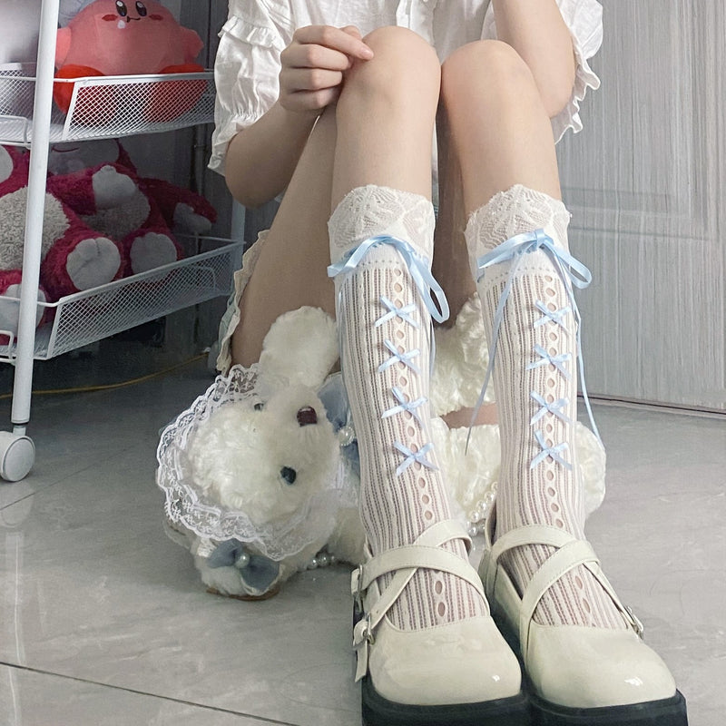 LolitaFetch Essentials Blue Bow Hollow-Out JK Crew Socks - image 6