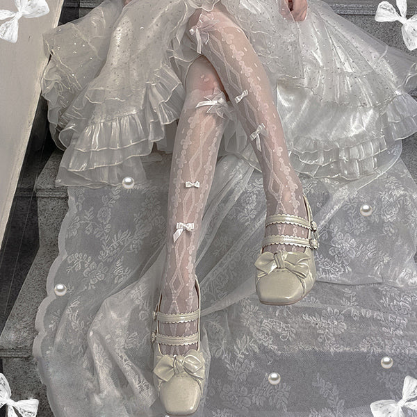 LolitaFetch Essentials Bow Cross Print Sheer Over-the-Knee Socks - image 1