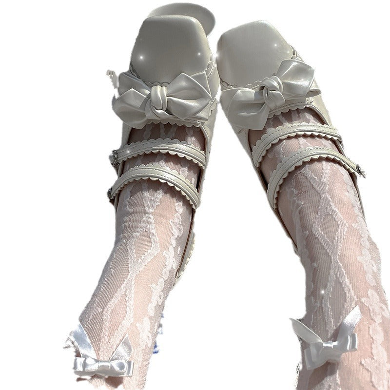 LolitaFetch Essentials Bow Cross Print Sheer Over-the-Knee Socks - image 5