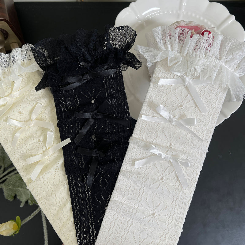 LolitaFetch Essentials Bow Lace Mesh Ruffle Slouch Mid-Calf Crew Socks - image 3