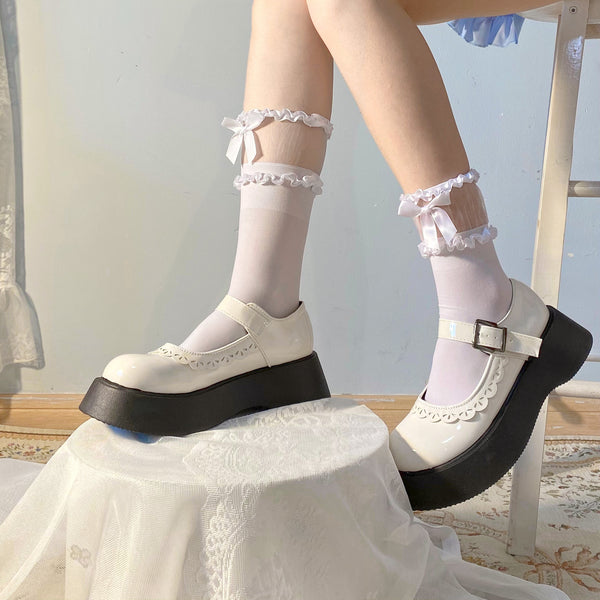 LolitaFetch Essentials Bow Lace Sheer Crew Socks - image 1
