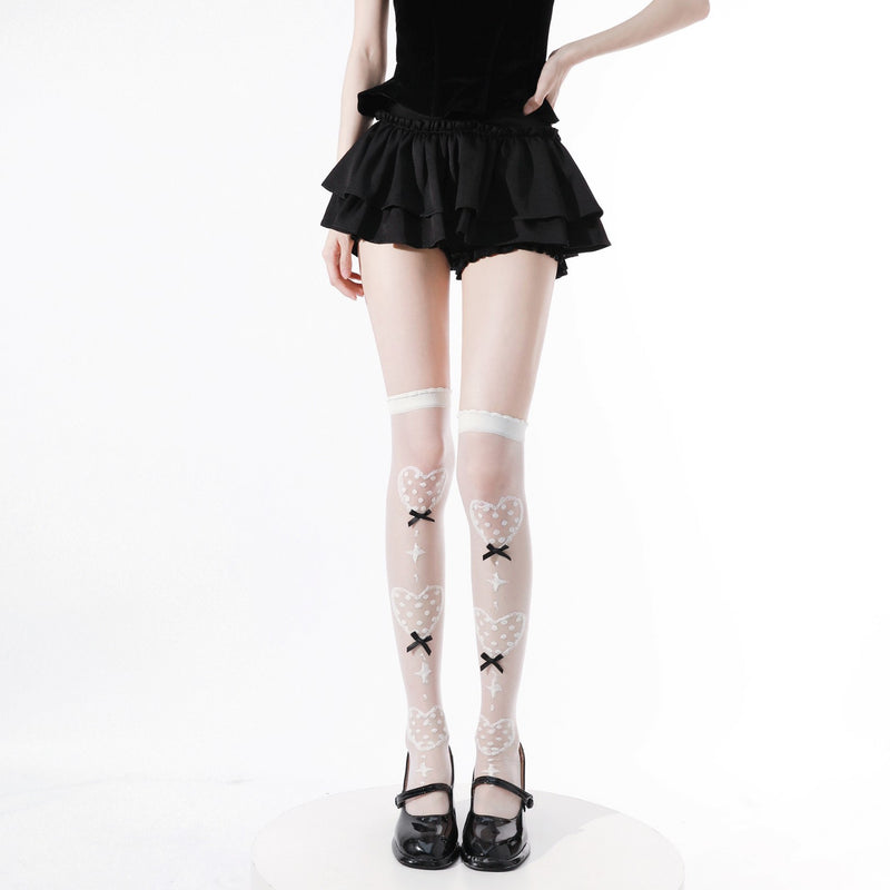 LolitaFetch Essentials Bow Print Sheer Crystal Silk Over-the-Knee Socks - image 5