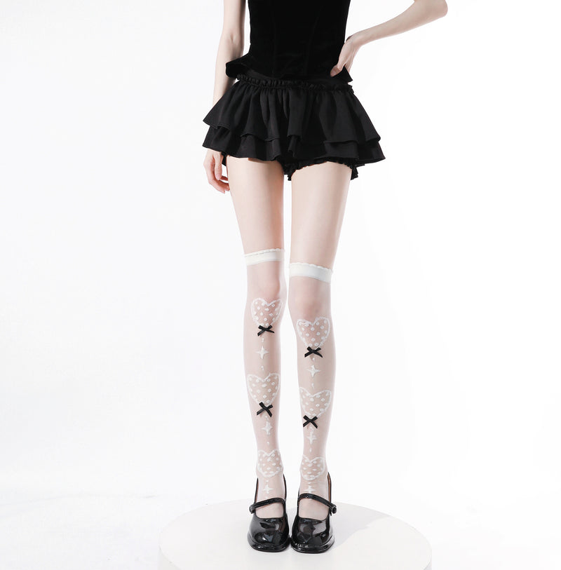 LolitaFetch Essentials Bow Print Sheer Crystal Silk Over-the-Knee Socks - image 7