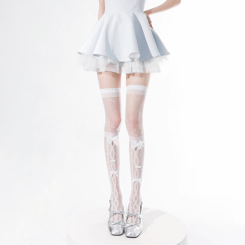 LolitaFetch Essentials Bow Print Sheer Crystal Silk Over-the-Knee Socks - image 8