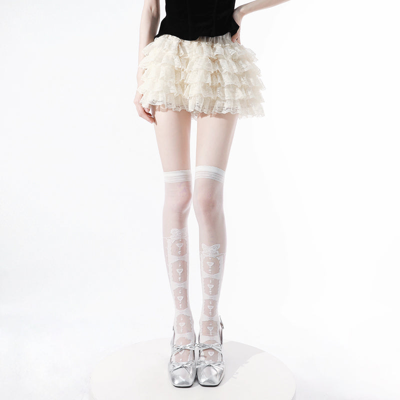 LolitaFetch Essentials Bow Print Sheer Crystal Silk Over-the-Knee Socks - image 10