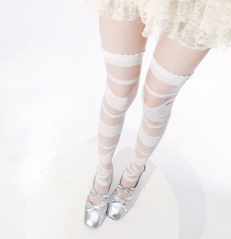 LolitaFetch Essentials Bow Print Sheer Crystal Silk Over-the-Knee Socks - image 12