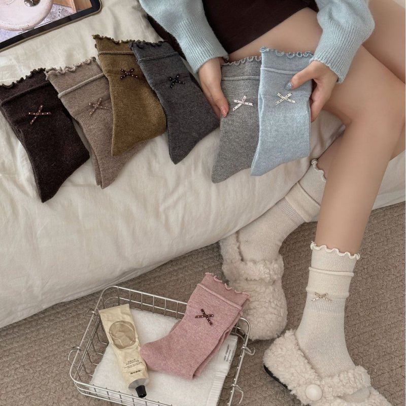 LolitaFetch Essentials Bow Wool Fleece-Lined Crew Socks - image 4
