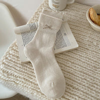 Bow Wool Fleece-Lined Crew Socks - Sweet Lolita Warm Socks - Milky White / One Size