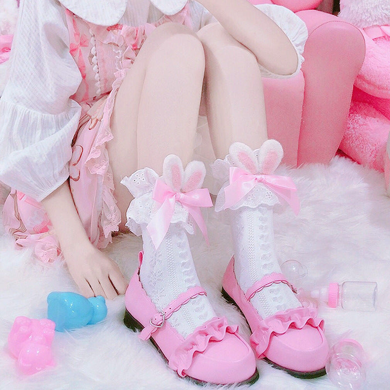 LolitaFetch Essentials Bunny Ear Bow Heart Crew Socks - image 4