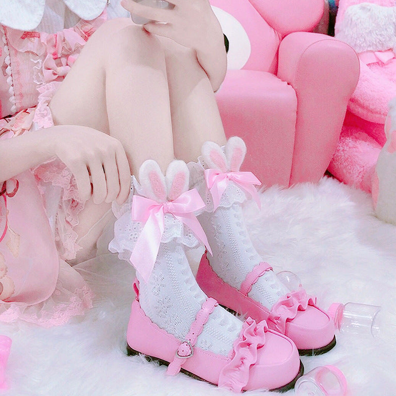 LolitaFetch Essentials Bunny Ear Bow Heart Crew Socks - image 5