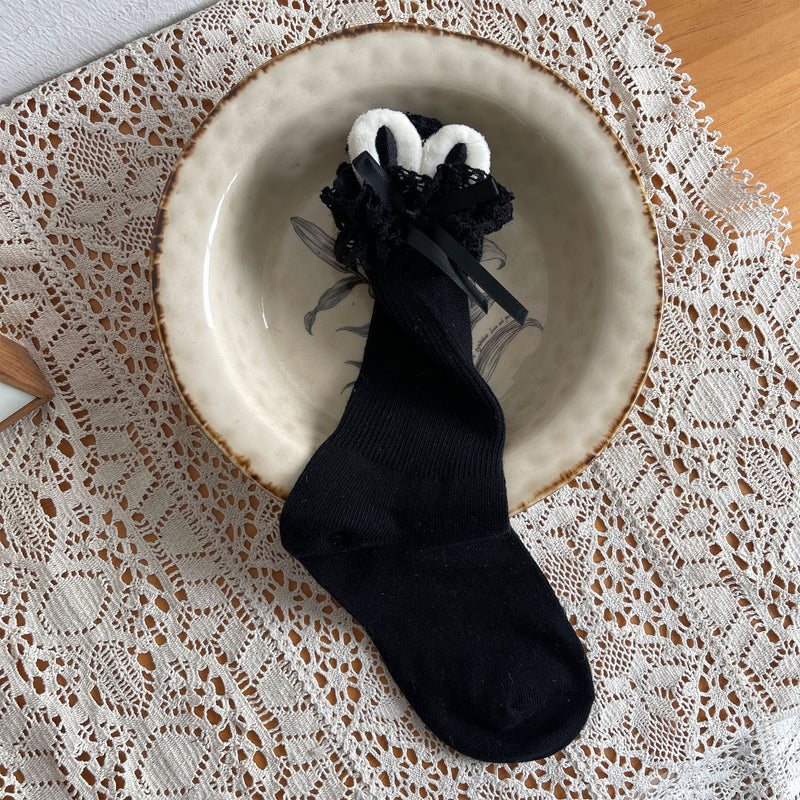 LolitaFetch Essentials Bunny Ear Embroidered Ruffle Cotton Slouch Crew Socks - image 7