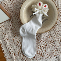 Bunny Ear Embroidered Ruffle Cotton Slouch Crew Socks - Sweet Lolita Socks - White + Red / One Size