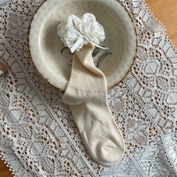 Bunny Ear Embroidered Ruffle Cotton Slouch Crew Socks - Sweet Lolita Socks - Apricot / One Size
