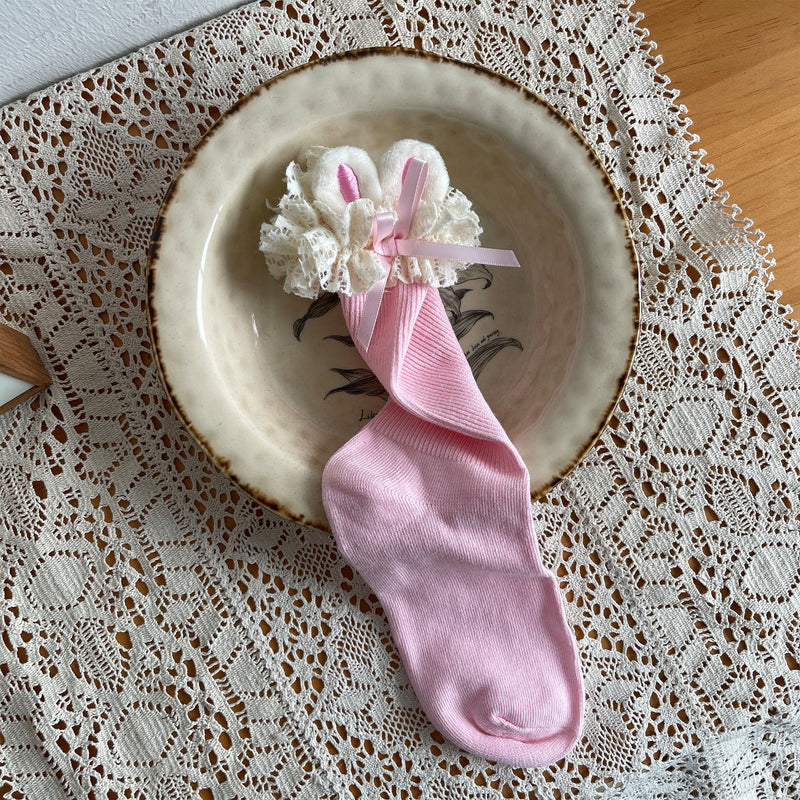 LolitaFetch Essentials Bunny Ear Embroidered Ruffle Cotton Slouch Crew Socks - image 11